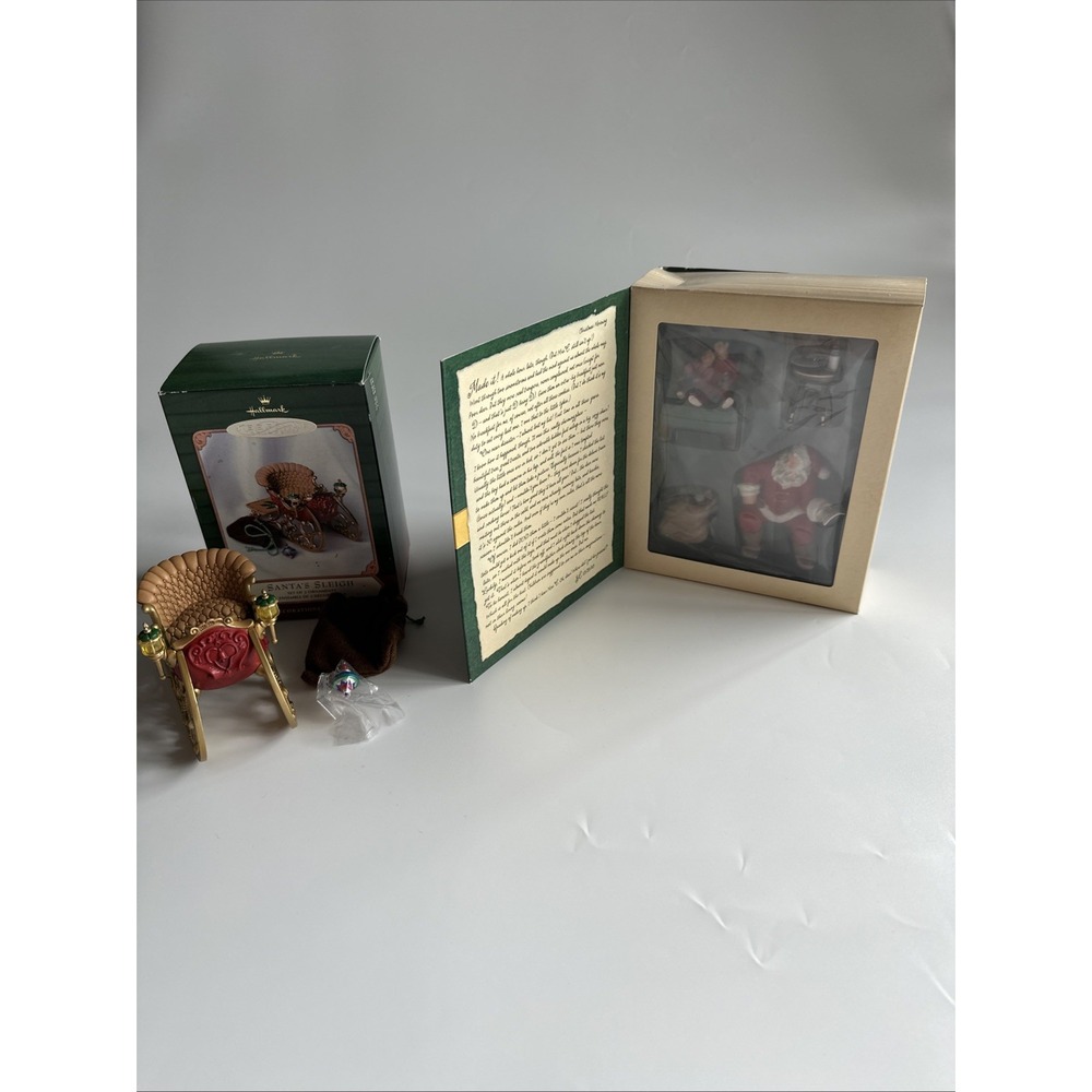 Hallmark 2002 Santas Big Night Christmas Ornament and Santa's Sleigh Lot Of 7